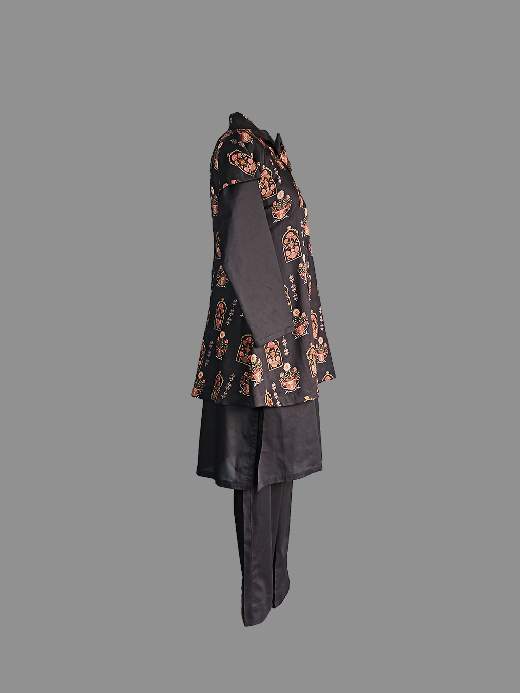 Black Floral-Printed Kurta