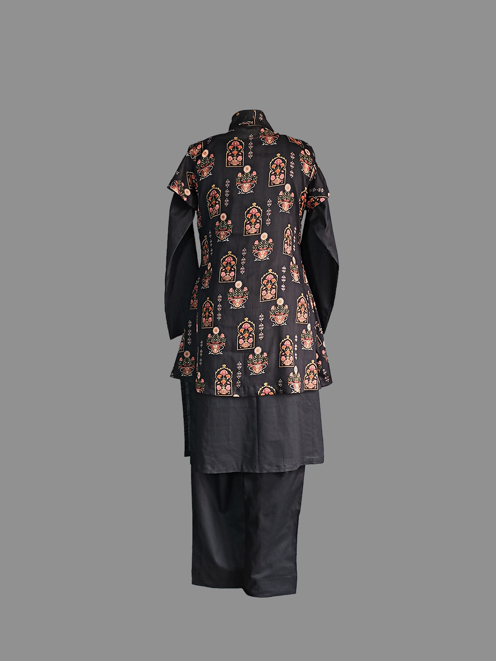 Black Floral-Printed Kurta