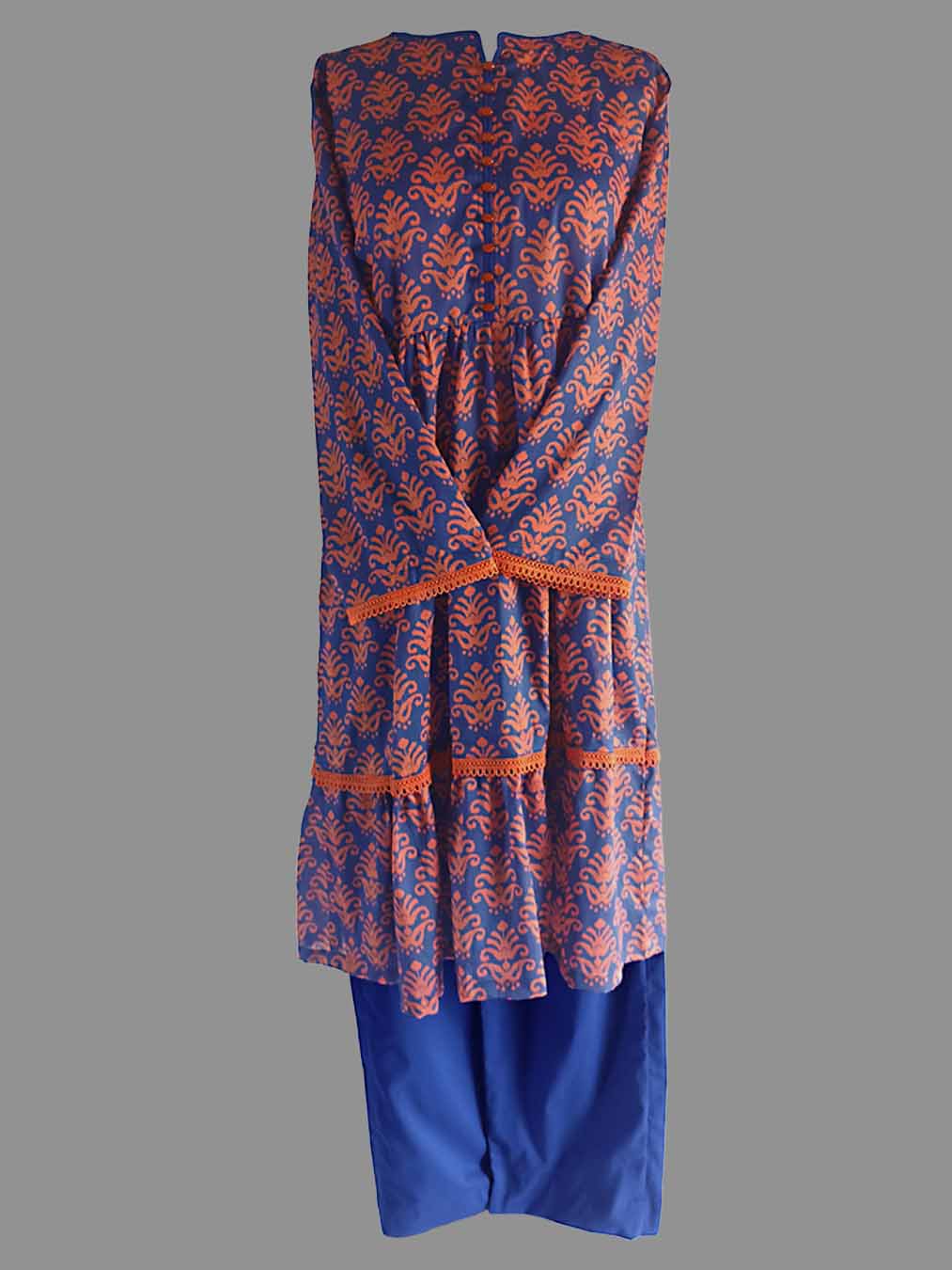 Blue-Rust Lawn Dress