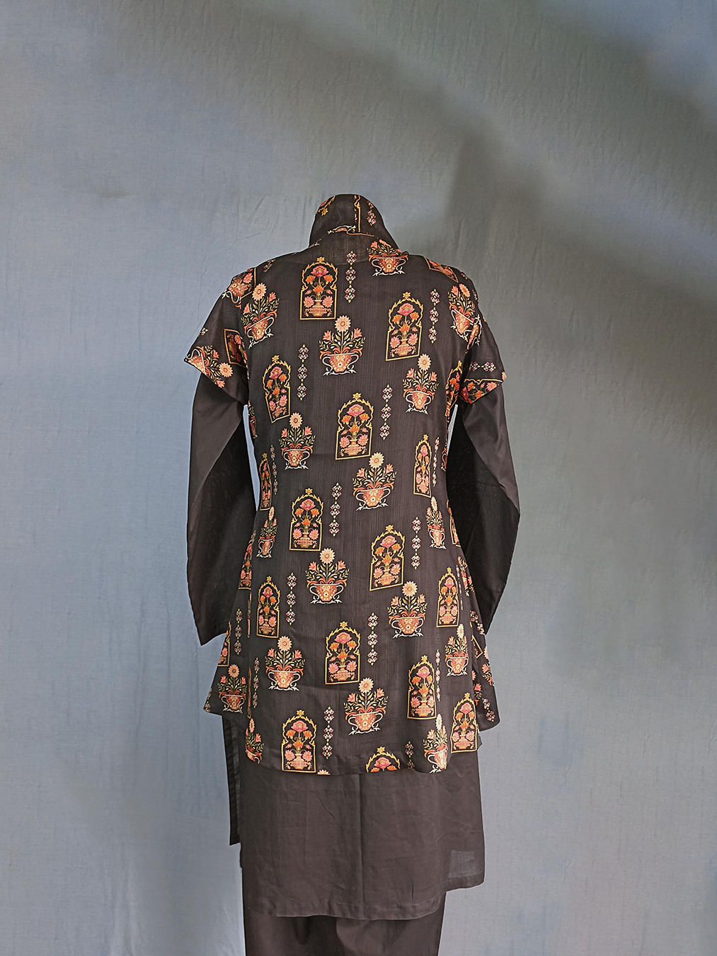 Black Floral-Printed Kurta