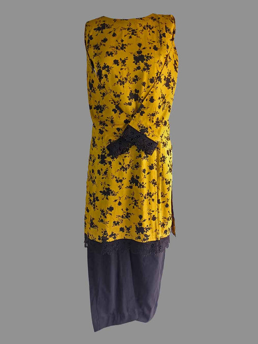 Mustard-Black Lawn Kurta