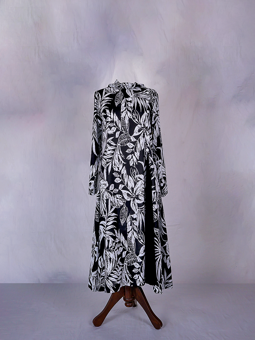 Black-White Petal Printed Dress