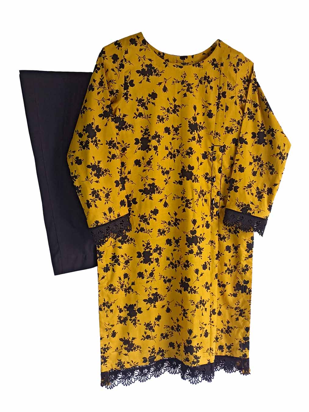 Mustard-Black Lawn Kurta