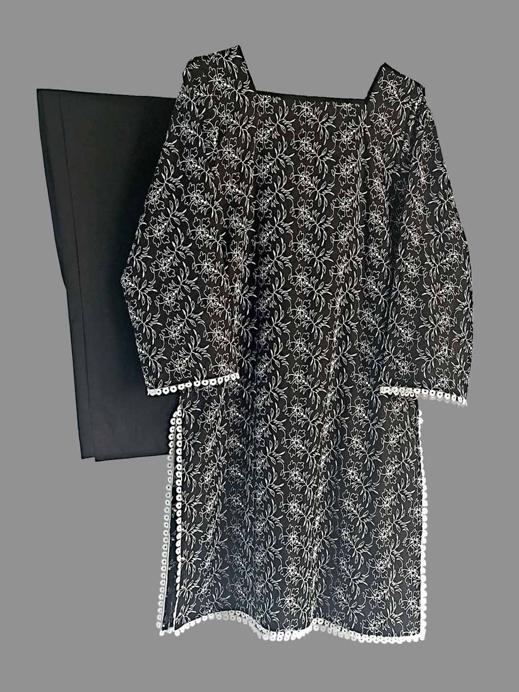 Black embroided Lawn Kurta