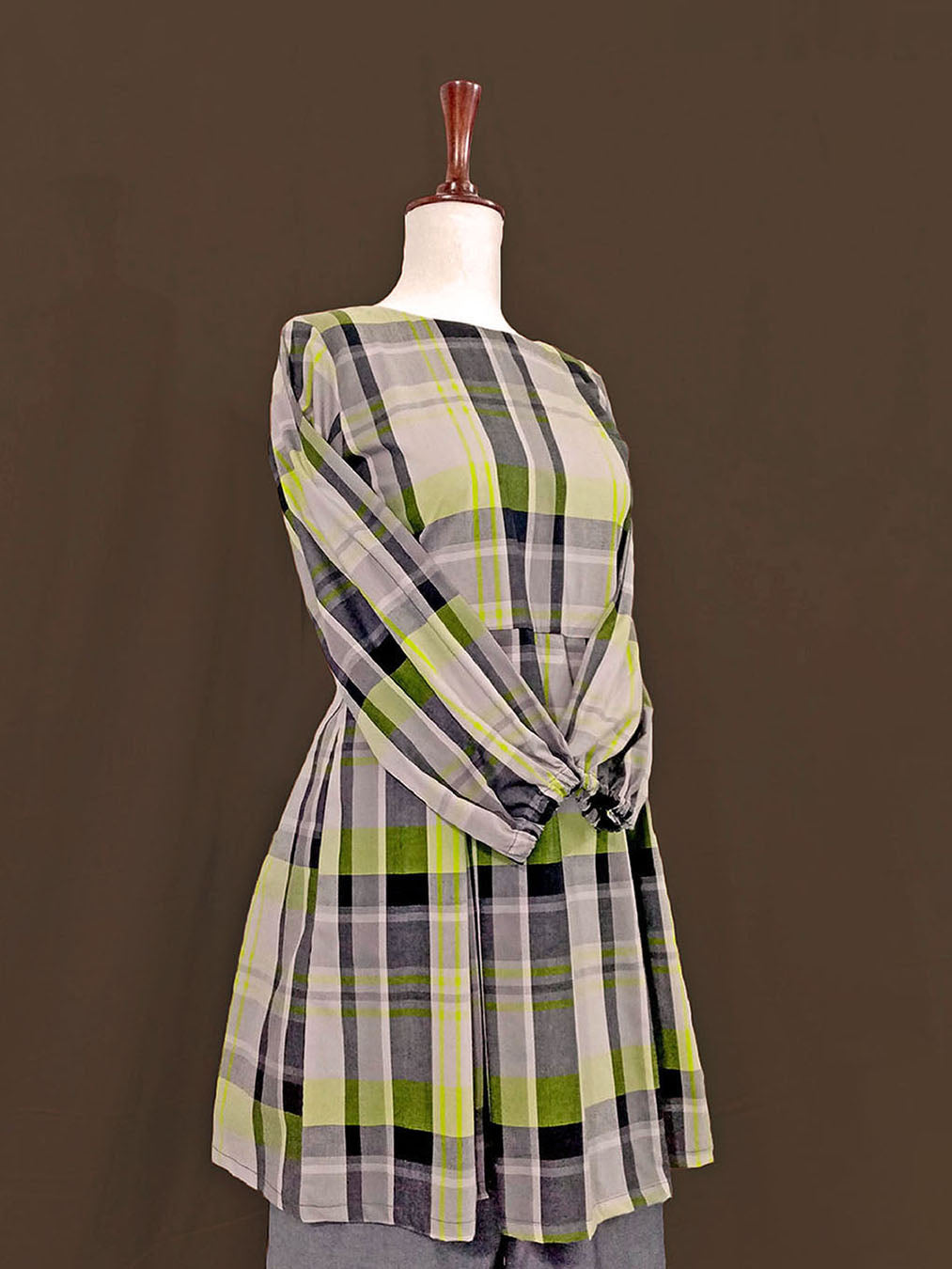 Neon-plaided Cotton dress & Trouser