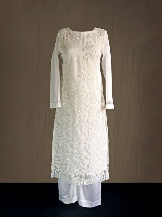 White Embroided Long Kurta