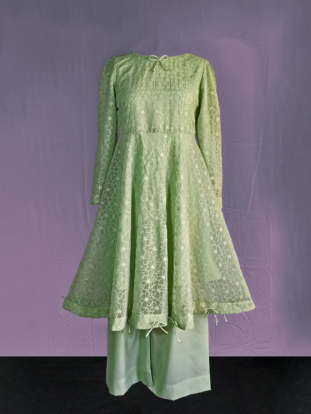 Tea-Green Embroided Dress