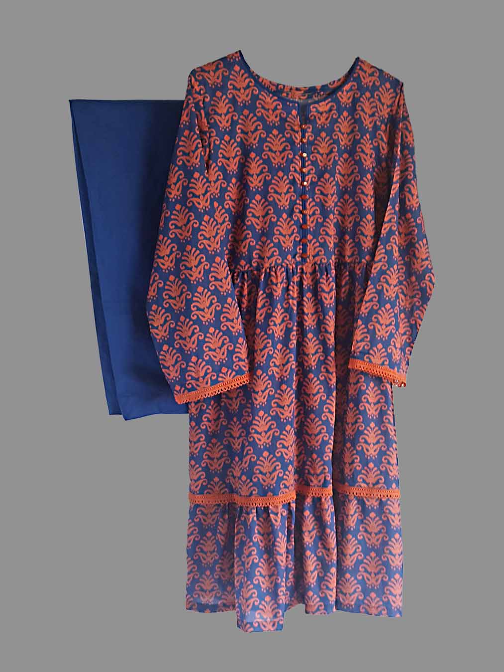 Blue-Rust Lawn Dress