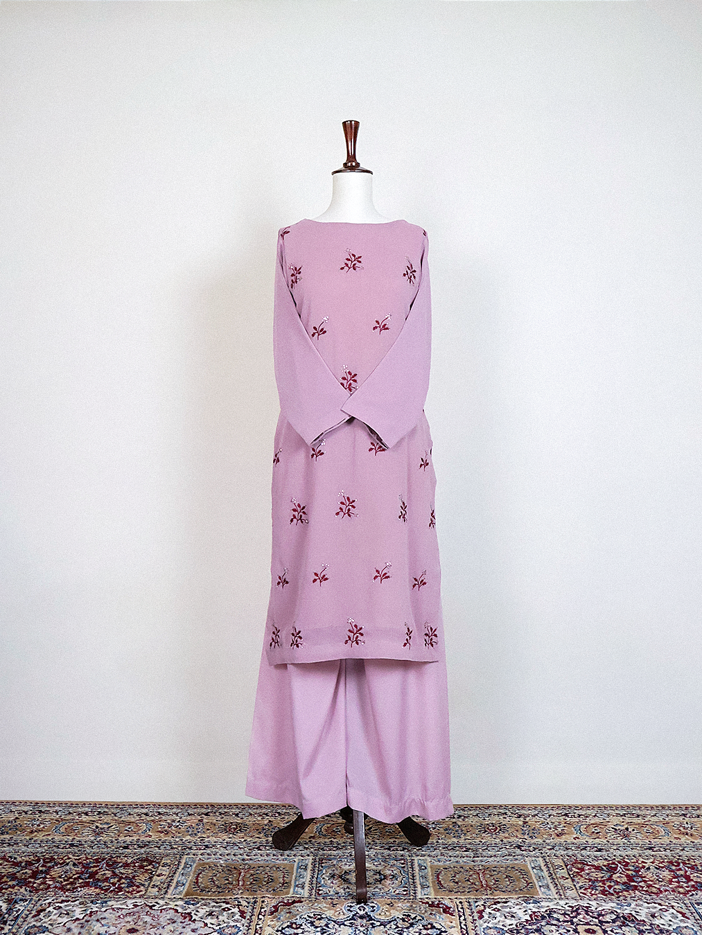 Pink-Purple Hand-Embroidered Kurta