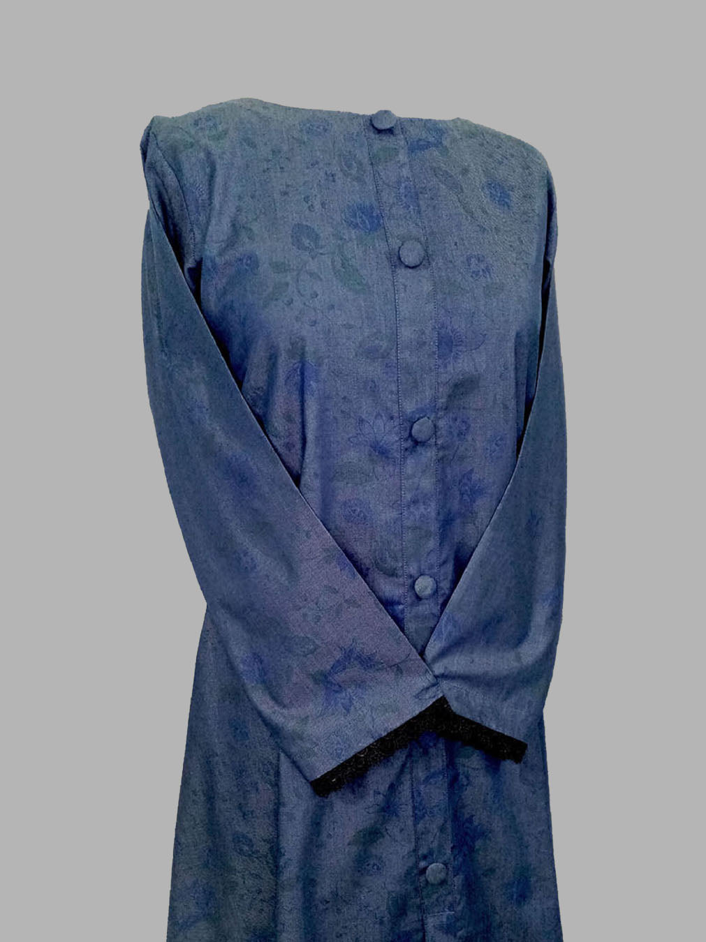 Blue self-printed Denim-Cotton Gown