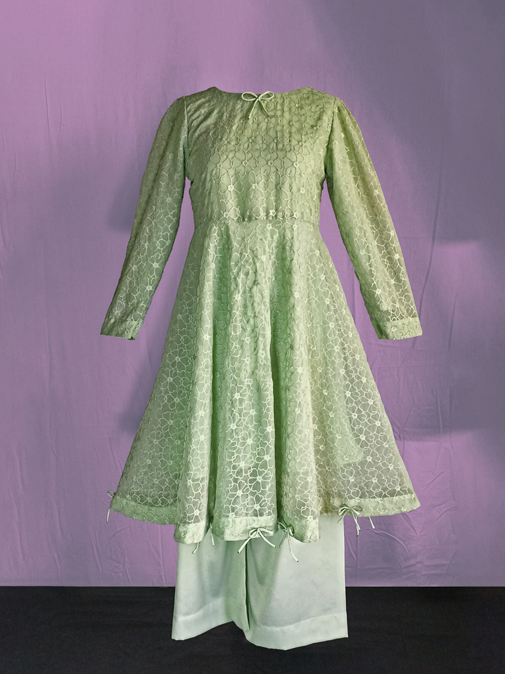 Tea-Green Embroided Dress