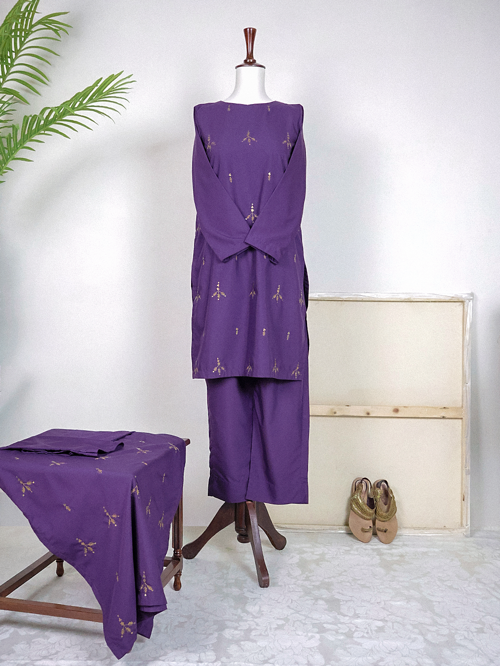 Grape Violet Hand-Embroidered Kurta