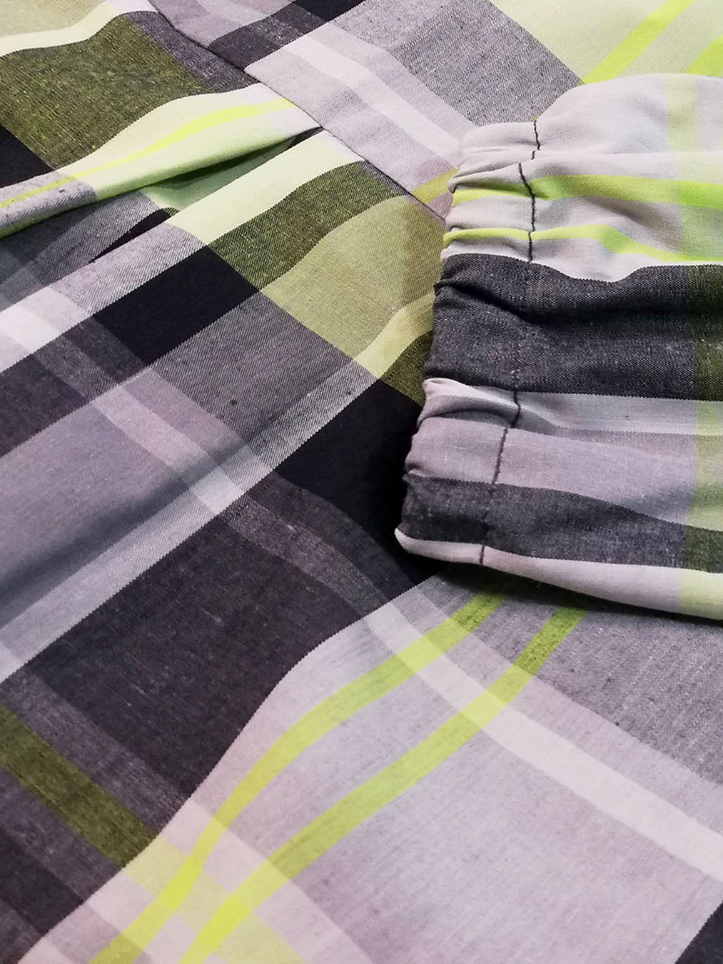 Neon-plaided Cotton dress & Trouser