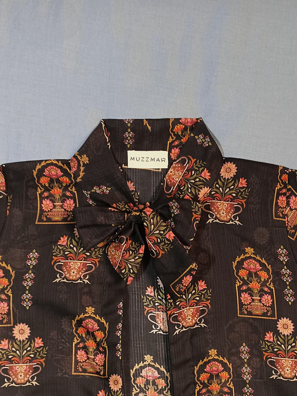 Black Floral-Printed Kurta