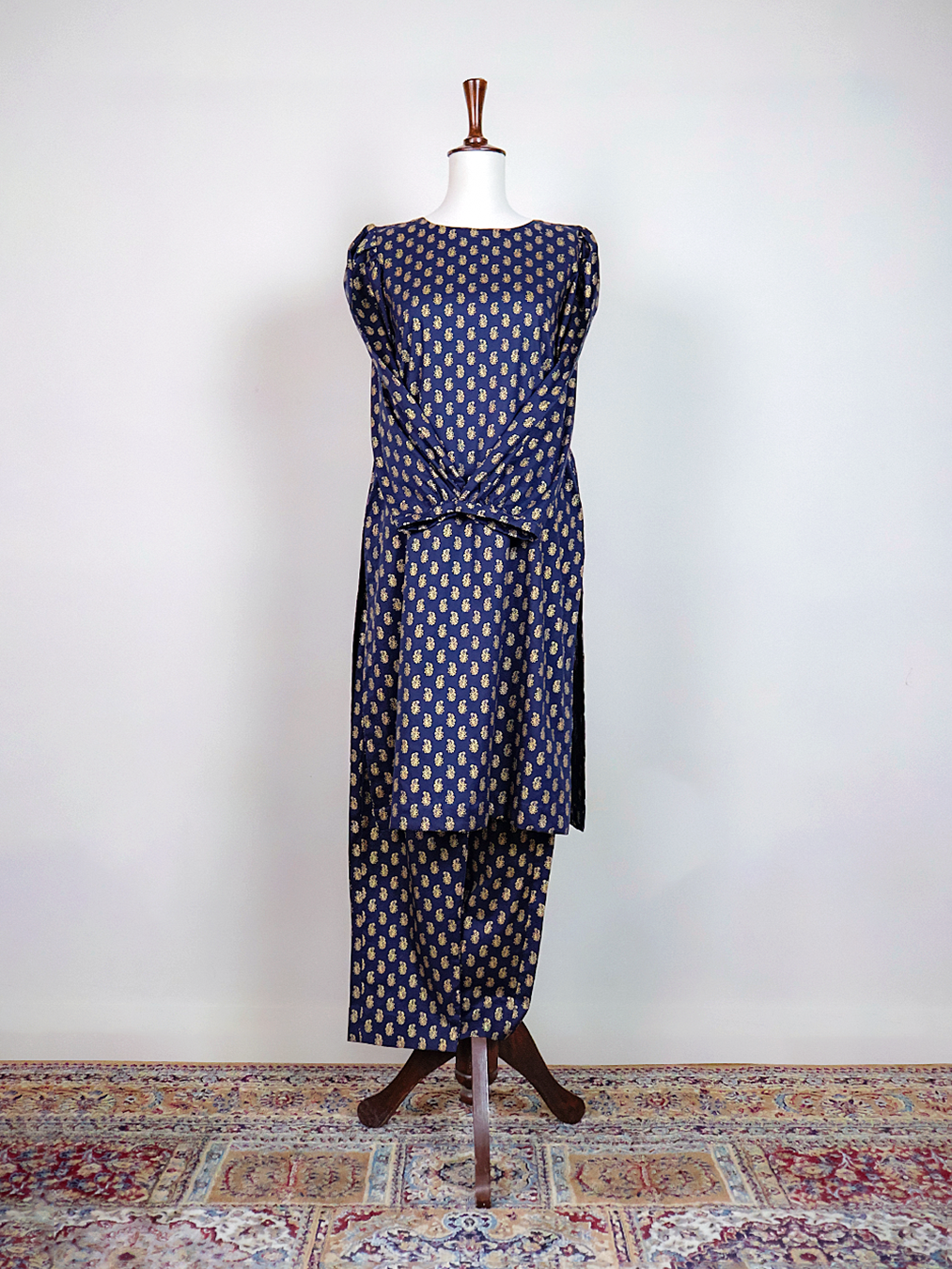 Dark Blue-Gold printed Kurta