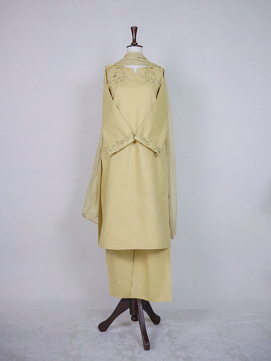 Yellow Hand-Embroidered Kurta