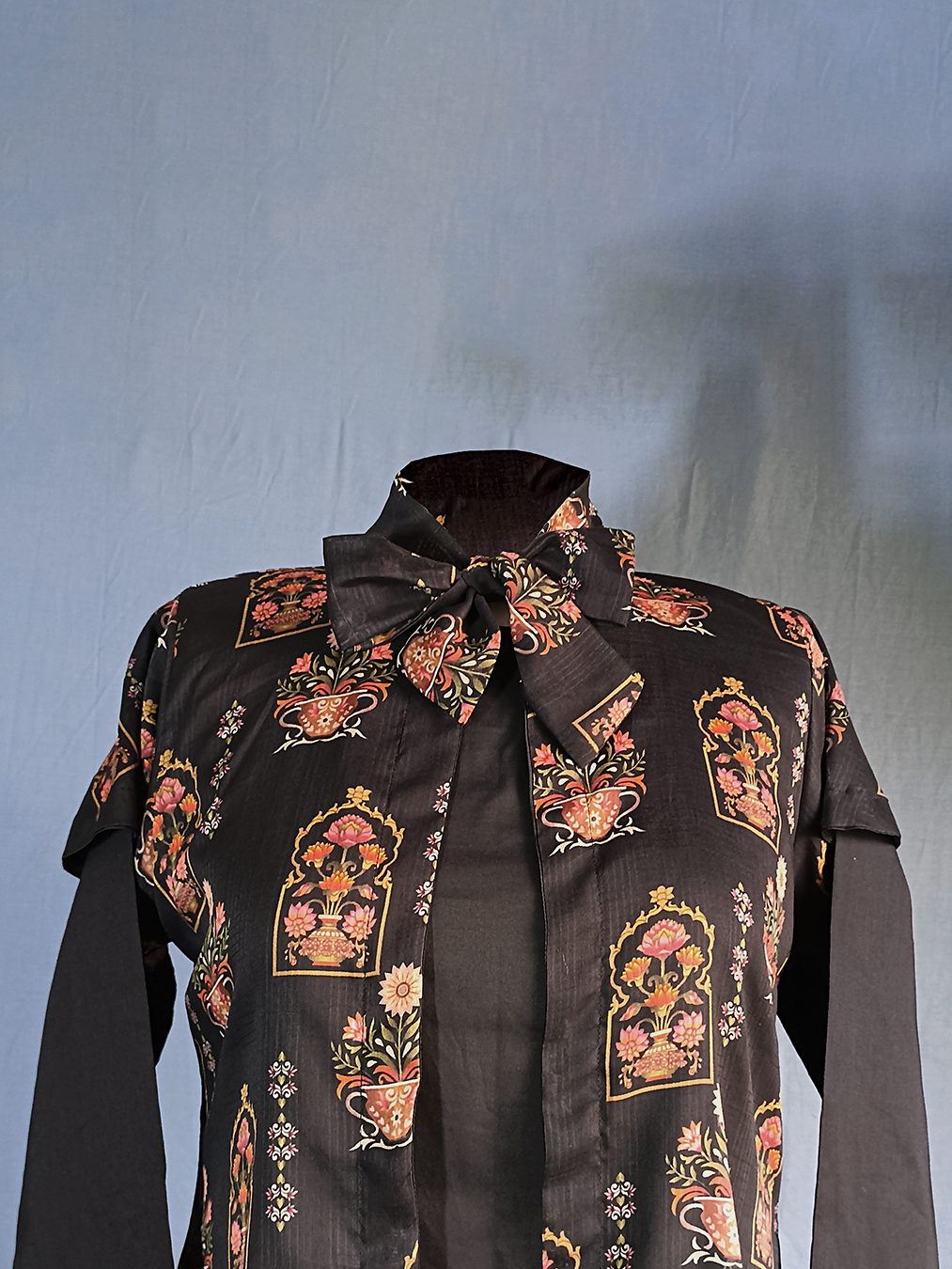 Black Floral-Printed Kurta
