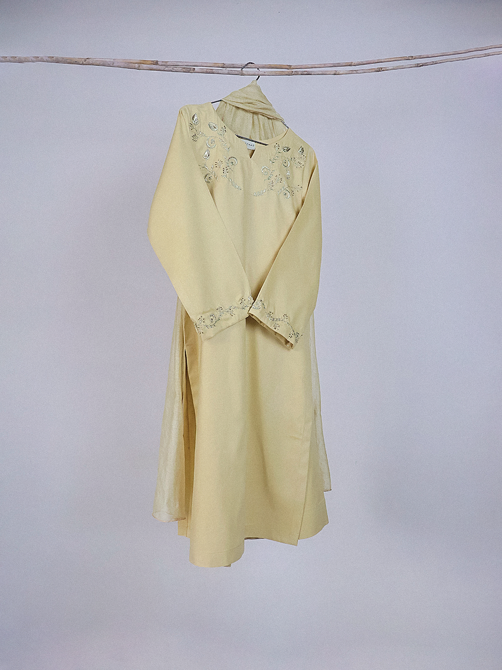 Yellow Hand-Embroidered Kurta